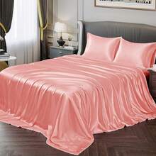 Silky Soft Pink Twin XL Satin Bed Sheets Set, 1 Deep Pocket Fitted Sheet + 1 Flat Sheet + 1 Pillowcase,  In 2025 - Blush Pink - 查看 1