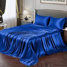 Silky Soft Pink Twin XL Satin Bed Sheets Set, 1 Deep Pocket Fitted Sheet + 1 Flat Sheet + 1 Pillowcase,  In 2025 - 寶藍色 - 查看 9