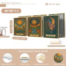 3 Stücke/Set Art Nouveau Tarot Leinwanddrucke: Sonne, Mond, Sterne, Ramadan Festival, Leinwandkunst, Funky Girl Kunst, inspirierende Zitat Kunst, Heimdekoration, Leinwand zum Aufhängen - Verschiedenfarbig - Übersicht 17