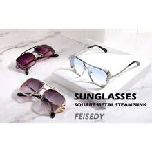 ¡RecomendadoFEISEDY Gafas de sol vintage de piloto cuadradas de metal de moda steampunk para hombres y mujeres B2894¡Top de Temporada - Marco dorado con lente gris degradado - Ver 8