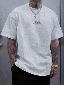 Men's Cotton Plus Size One Number T-Shirt Simple Basic Swag Streetwear Minimalist - 灰色 - 查看 2