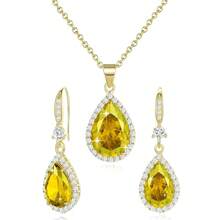 Women Jewelry Set Silver/Gold Plated Teardrop Pendant Necklace Dangle Drop Earrings Dangling Sets Birthstone Crystals Rhinestone,Birthday Anniversary Wedding Mother's Day Gifts For Women{"Color_name":"11.November-YellowGoldPlated|Citrine"} - 11.十一月-黃金鍍層|黃水晶 - 查看 6