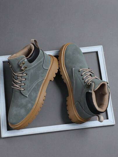 时尚男士平底靴休闲运动鞋，系带软底平底舒适男鞋，轻便高帮日常鞋