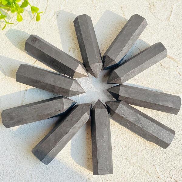 Prisma hexagonal de shungita natural para meditación, decoración del hogar y oficina, idea de regalo única