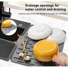 Silicone Drain Mat For Sink, Flow-Guided Kitchen Fruit And Vegetable Dish Drying Mat, Home Countertop Cutting Board Stabilizing Mat - Multicolor - View 6