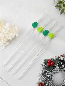 1/2 Ống hút thủy tinh màu xanh lá cây thanh lịch có họa tiết lá, ống hút tái sử dụng thời trang cho đồ uống đá/trà sữa/cà phê lạnh, tuyệt vời cho sử dụng tại nhà, văn phòng, tiệc tùng - trong suốt - Xem 6