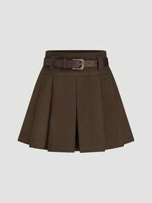 女式高腰A字褶迷你裙，冬季百搭