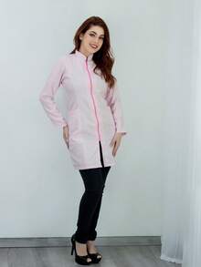 Women's Priest Collar Lab Coat - Baby Pink - View 3