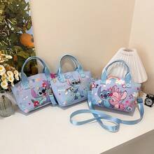 Conjunto de bolso de mano mini y bolso bandolera con estampado gráfico de Lilo y Stitch / Angel - Bolsos de lona multicolor con estilo, con correa de hombro ajustable - Accesorio casual y versátil para uso diario - El regalo perfecto y divertido para adolescentes y adultos jóvenes en cumpleaños u ocasiones festivas