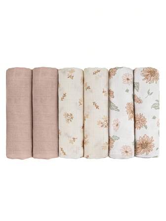 GLLQUEN BABY 6 条装男童婴儿包巾，纯棉平纹细布襁褓毯，新生儿方形透气柔软薄婴儿毯，双层吸水婴儿襁褓包巾，Oeko-Tex 认证