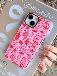 1pc Western Cowboy Cowboy Boot, Cactus, Tequila Bottle, Flower Pattern Glossy 2-In-1 Filmic Hard Phone Case Compatible With IPhone 11/12/13/14/15/16 Pro Max
