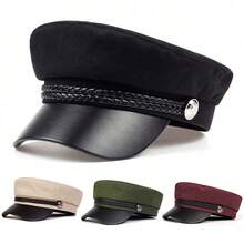 1pc Women Navy Style Beret Hat, Fashionable Casual Flat Top Cap Suitable For Spring Autumn Outings Travel Beach Party - Multicolor - View 8