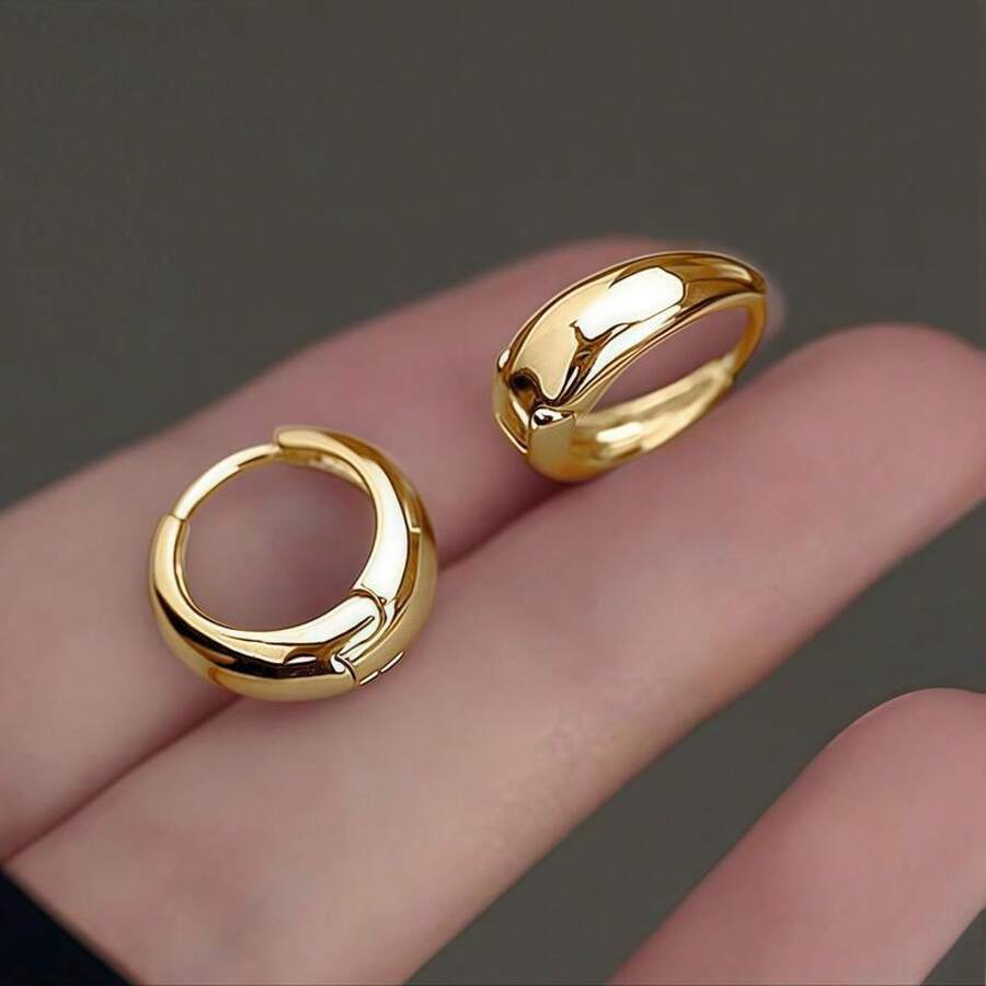 [Low Allergy] French Stainless Steel Hook Earrings |    Golden Plated |     Low Allergy, Fade Resistant, Comfortable |     Women's Earrings |     Daily Wear Or Parties |     Simple And Elegant - 金色 - 查看 1