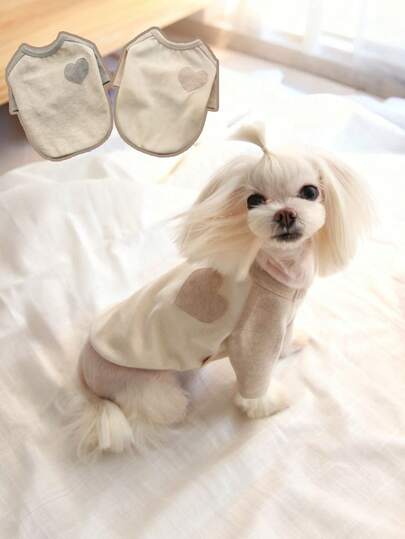 Versatile Soft Pet T-Shirt Undershirt With Heart Decor - Dog Sweatshirt, Pet Clothes, Dog Shirts, Dog Tshirts, Dog Sweatshirt & Cat Clothes For Small & Medium Dogs & Cats