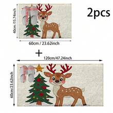 1pc/2pcs Christmas Deer With Tree Pattern Bathroom Anti-Slip Mat, Faux Cashmere Material, Plush Decoration Suitable For Bathrooms, Doorways, Kitchens & Festive Decorations, Machine Washable, Gift Idea