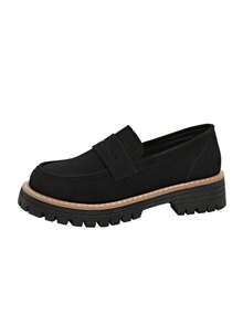 Women's Fashion Casual Round Toe Loafers, Slip-On Thick Sole Flat Shoes
