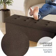 Storage Ottoman with Storage Bins, 30 - In Storage Bedroom End of Bed, Folding Foot Rest Ottoman with Storage Living Room, Storage Chest 660lbs, Faux Leather Ottoman, Brown - 06 - Tela café + 38,1P x 109,2W x 38,1W cm - Ver 8