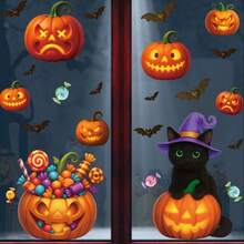 Halloween Decorative Cartoon Spider, Ghost, Pumpkin, Bat Stickers - Static Cling Window And Glass Decals Home Decor Fall Decor Room Decor Autumn Decor