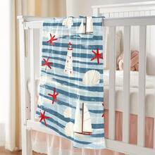 Nautische Seestern-, Segelboot- und Leuchtturm-gestreifte Flanelldecke – ultraweich, gemütliche Decke für Bett, Sofa, Stuhl, Camping, Büro & Geschenke – vielseitige Ganzjahresdecke mit nautischem Thema, nautische Wohnkultur |   Maritimes Design |   Weiche Textur, Stranddecke