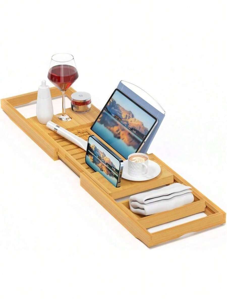 Luxury Bathtub Caddy Tray,Bamboo Bathtub Tray Caddy - Wood Bath Tray Expandable,Can Be Placed Book And Integrated Tablet Smartphone And Wine Holder - Gift Idea For Loved Ones - 1 - Xem 1