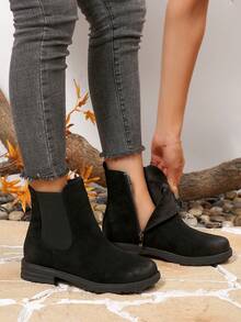 Botas de mujer de estilo occidental con cremallera lateral, de tacón plano de 3 cm, puntera redonda y, para uso casual al aire libre, viajes, vacaciones y caminatas