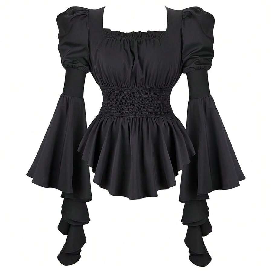Womens Tops And Blouses Victorian Pirate Skirt Costumes Steampunk Plus Size Renaissance Shirt{"Size_name":"XX-Large","Color_name":"33046black"} - 33046黑色 - 查看 1