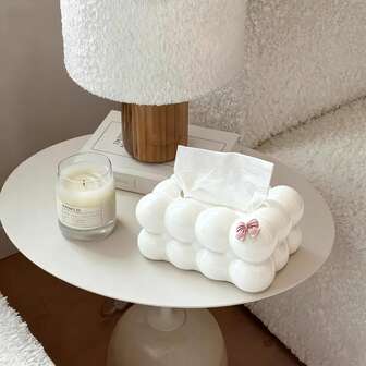 1个可爱温馨的纸巾盒，PP材质耐用防摔，配有可爱的蝴蝶结装饰，适用于家庭厨房、卧室、客厅和餐厅，装饰纸巾盒，创意纸巾收纳盒，家居装饰，浴室装饰，浴室收纳架，四季餐巾架，多功能收纳