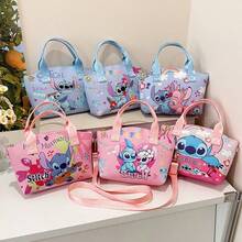 Conjunto de bolso de mano mini y bolso bandolera con estampado gráfico de Lilo y Stitch / Angel - Bolsos de lona multicolor con estilo, con correa de hombro ajustable - Accesorio casual y versátil para uso diario - El regalo perfecto y divertido para adolescentes y adultos jóvenes en cumpleaños u ocasiones festivas