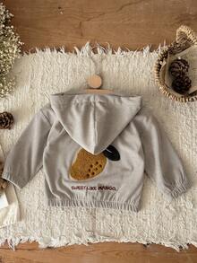 Chaqueta con capucha de pana informal con patrón bordado de frutas lindas para niños pequeños de 1 a 3 años, otoño/invierno