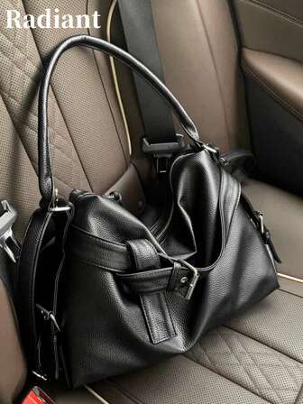 1 Pc Simple Retro Design Lychee Pattern Women's Soft Shoulder Tote Bag, Women's Handbag, Autumn And Winter New Women's Shoulder Bag, Autumn Best Handbag, Women's Casual Handbag