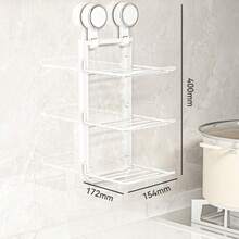 1pc Wall-Mounted Suction Cup Kitchen Storage Rack, Foldable Multi-Layer Design, Open-Style Dish Organizer, Multifunctional, No Electricity Required, Space-Saving Design - Multicolor - View 11