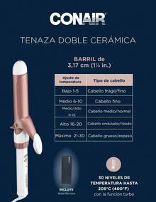 Conair Tenaza con tecnologia de doble ceramica con barril de 1 1/4" cd702gnes Blanco/Rose Gold, 0.38 kilograms, 1 unidad