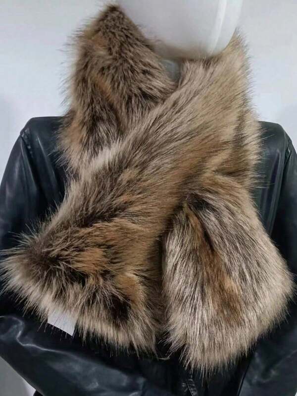 1pc Faux Leopard Fur Thick Shawl, 3-Color, Suitable For Leather Jacket And Coat, Warm, European And American Runway Style