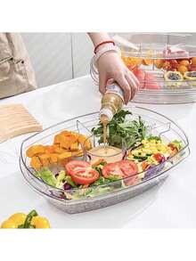 1pc Transparent Salad Bowls With LIDS, Ice Plates And Trays For Cold Travel, Fruit Ice Trays, Catering Service Tableware, Appetizer Fruit Snack Trays To Keep Food Cool, Suitable For Shrimp, Fruits, Vegetables, Storage And Organization. - 透明的 - 查看 4
