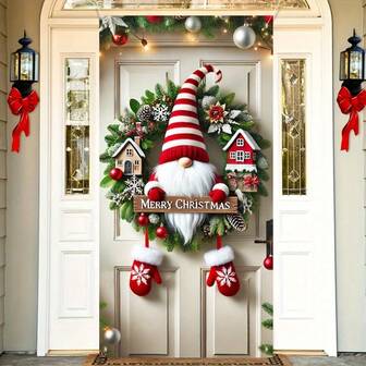 89.99 X 180.01 厘米 欢快圣诞门旗 - 涤纶，节日欢迎标志，带手套，适合节日和新年装饰