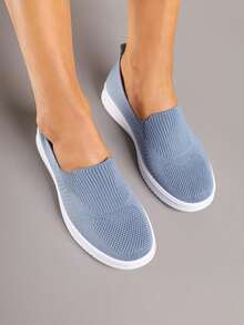 女式夏季休闲旅行柔软针织一脚蹬运动鞋