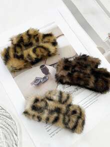 Set de 3 pinzas para el cabello de mujer con estampado de leopardo de piel sintética, accesorios para el cabello de invierno