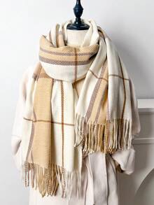 1pc 65*180cm Women's Stylis Two-Color Check, Long Tassels Scarf. Ponchos For Women, Scarfs, Scarves For Women, Scarf Winter, Fall Accessories, More Than Ninety Percent Of People Chose, Suitable For Dates, Casual And Formal Outings, Versatile Fashion Accessories, And Night Date Outfits.