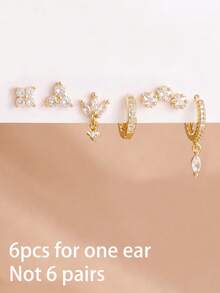 6 件套花朵吊坠环星形耳钉可堆叠耳环，适合女士，休闲锆石，18K 镀金耳环堆叠防过敏轻质度假派对珠宝配饰，适合女士女孩 - Gold-5# - 查看 2