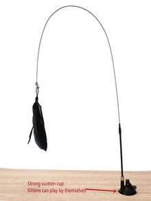 1pc Cat Teaser Wand Toy With Feather & Bell Replacements, Interactive Pet Toy For Cats To Play And Exercise, Suction Cup Handheld Cat Wand - Black and White - View 18