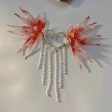 Stunning Mermaid Elf Ear Cuffs With Pearl Tassel, Non Piercing Elven Wrap Clip On Earring For Anime Cosplay Costumes, Halloween Mermaid Accessories Women Men{"Color_name":"Red","Size_name":"OneSize"} - 紅色的 - 查看 7