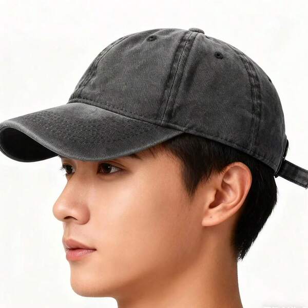 Cappellino da baseball in jeans lavato per uomo, ingrandito e approfondito per rendere il viso più piccolo, un cappellino da baseball per uomo, un cappello adatto sia per uomini che per donne