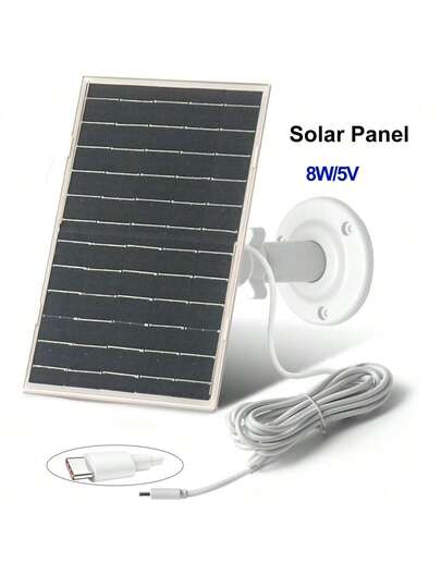8W Solar Panel Charger For Security Cameras, Solar Charger, USB Solar Panel For Outdoor 5V Rechargeable Battery Camera, Small Solar Panels, High Conversion Rate, Type-C USB Charging Interface, Easy To Install, Solar Panel For Rechargeable Battery Device Such As Ring Camera, Doorbells, Lights & Monitoring Equipment, 360-Degree Adjustable 6.5Ft Cable, 8W Output Power, 1pc