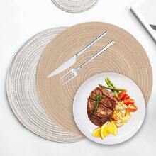 Piezas 15in Trenza Redonda Manteles Individuales para Mesa, Resistente al Calor y Antideslizante para Mesa de Comedor Fiestas de Da Festivo Cafetera Boda Marrn Oscuro - Caqui claro - Ver 3
