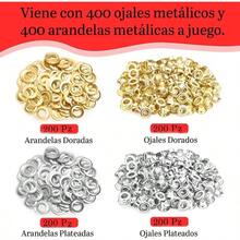 Kit de Ojales Metlicos 803 Piezas, Alicates de Perforacin de 1/4 pulg, Ojales con Arandelas en Color Oro y Plata, Kit para Manualidades, Prensa de Mano - oro/plata - Ver 6
