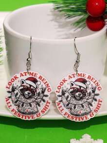 1 Pair Cute & Creative Unique Christmas Raccoon Earrings, Suitable For Holiday Parties And Daily Wear, Women Jewelry