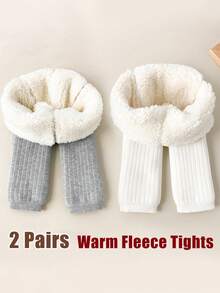 2 Pairs Kids Tights Girls Winter Thermal Lined Leggings Toddler Kids Warm Thick Thermal Pants Fleece Pants Keep Warm - Multicolor - View 13