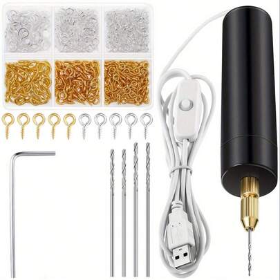 Juego de taladro de resina eléctrico, incluye 8 piezas de brocas helicoidales, mini taladro eléctrico con llave, portabrocas hexagonal, molde de colada de resina, llavero DIY, apto para resina, plástico, madera, arcilla polimérica, fabricación de llaveros y colgantes