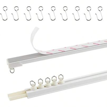 TYRON Adhesive Curtain Track Ceiling Or Wall Mount 128" 10.7 FT Ceiling Track Room Divider Self Adhesive Curtain Rod No Drill Screws Or Tools Curtain Hangers No Damage