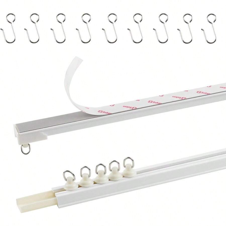 TYRON Adhesive Curtain Track Ceiling Or Wall Mount 128" 10.7 FT Ceiling Track Room Divider Self Adhesive Curtain Rod No Drill Screws Or Tools Curtain Hangers No Damage